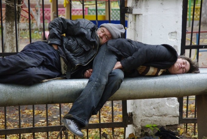 A thoughtful homeless person