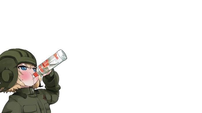 Girls und Panzer Katyusha drinks vodka