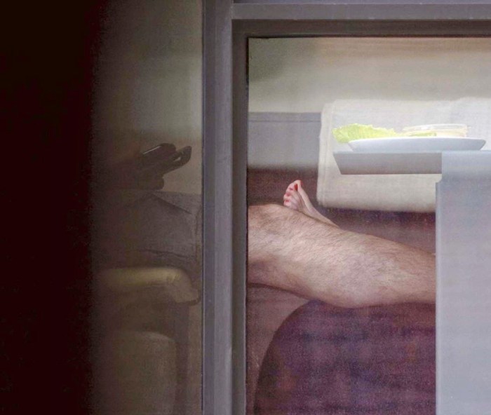 Naked in the window lit up
