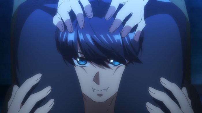 The head between the legs of anime