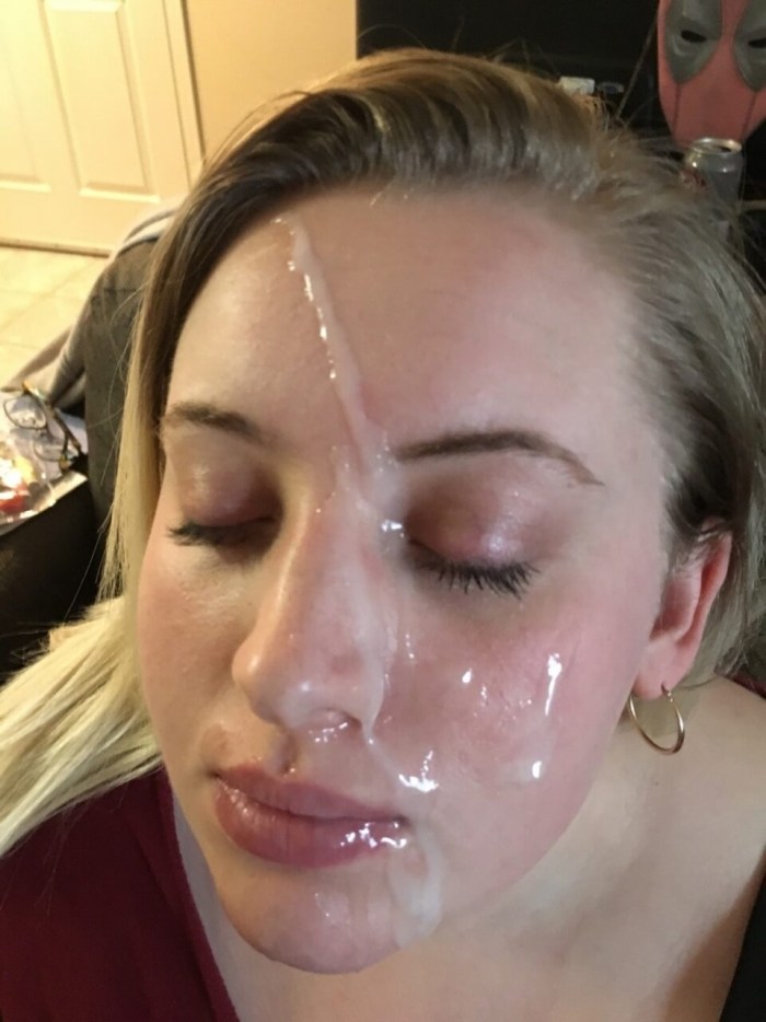 Busty cum on selfie face