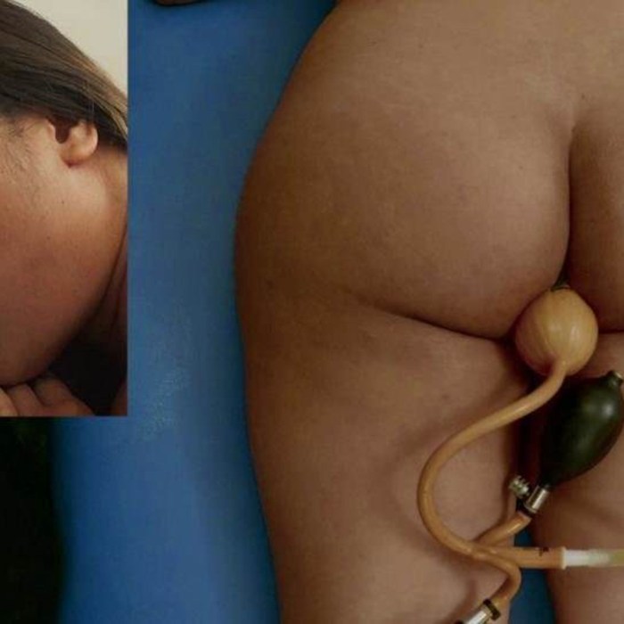Erotic enema of a pear