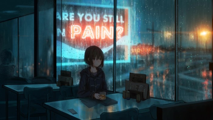 Drawn girl in a cafe