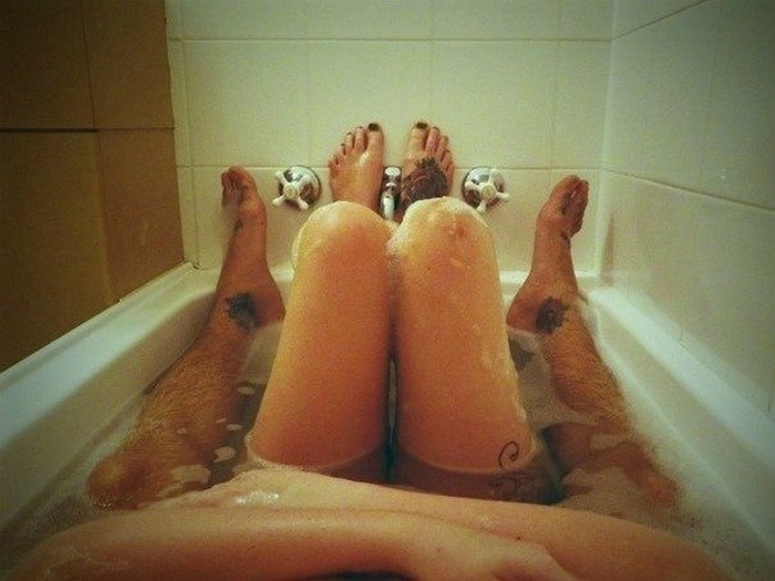 In the bathroom together