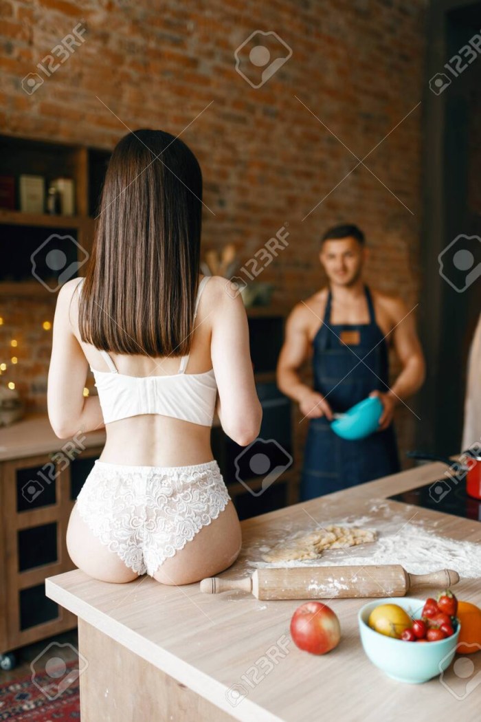 Photo shoot in the kitchen nude cooking steam