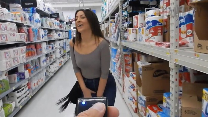 Girl with dumplings in the store