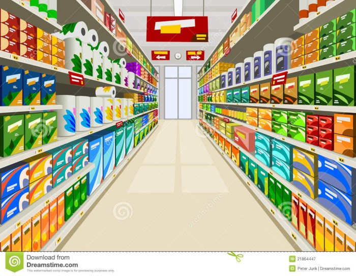 Store walls with baskets for products