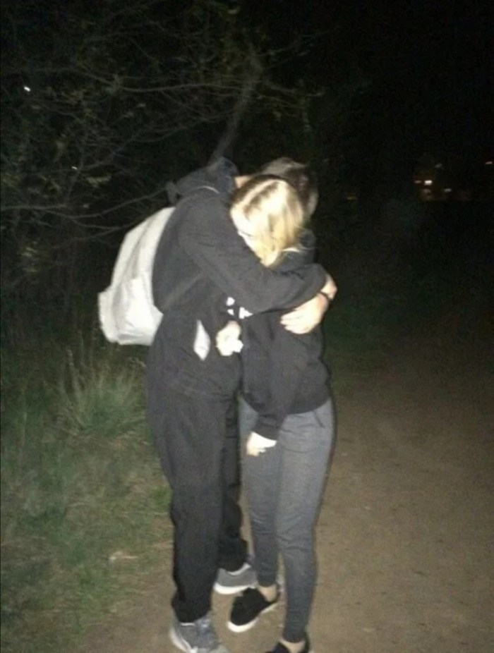 A guy with a girl at night without face