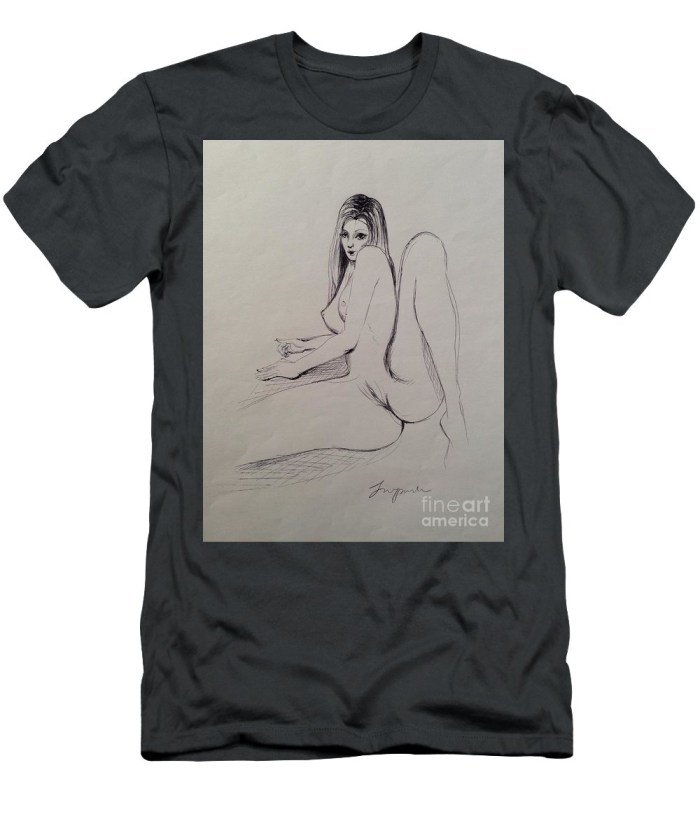 Girl in a shirt sits