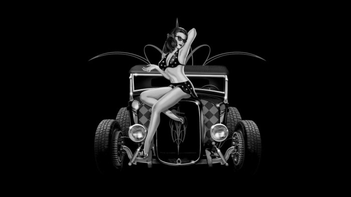 Girls and cars on a black background