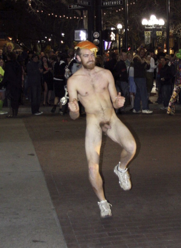 Naked man in a crowded place