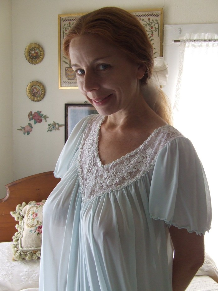 Jianna Michaels in a transparent peignoir