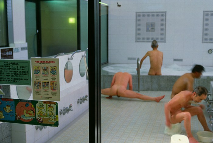 Masturbation in a public bath