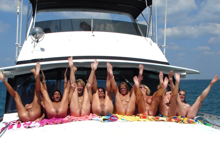 Mature naked pairs on a yacht