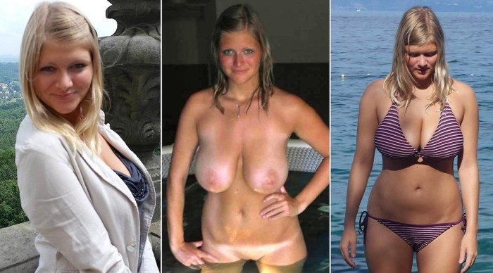 Dressed and striped large breasts
