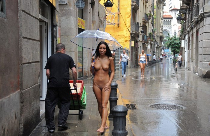 Naked girls walk around the city