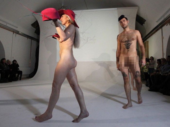 Naked butt of models on the catwalk