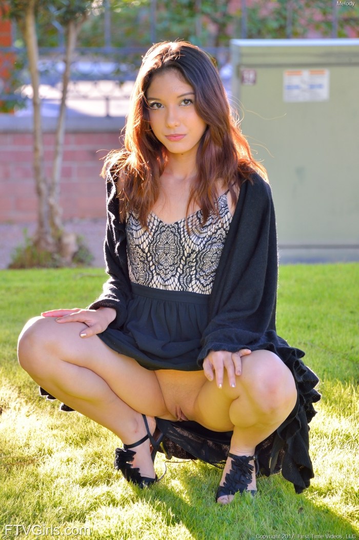 Girls without panties under a skirt