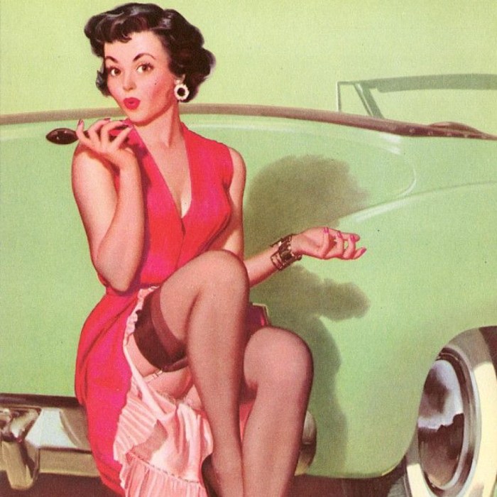 Artist Gil Elvgren car and girl