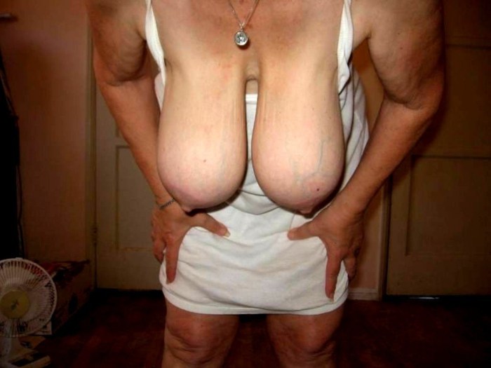 Big hanging breasts old women