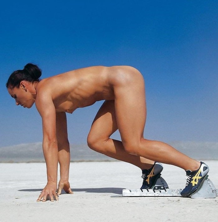Naked tanned athletes
