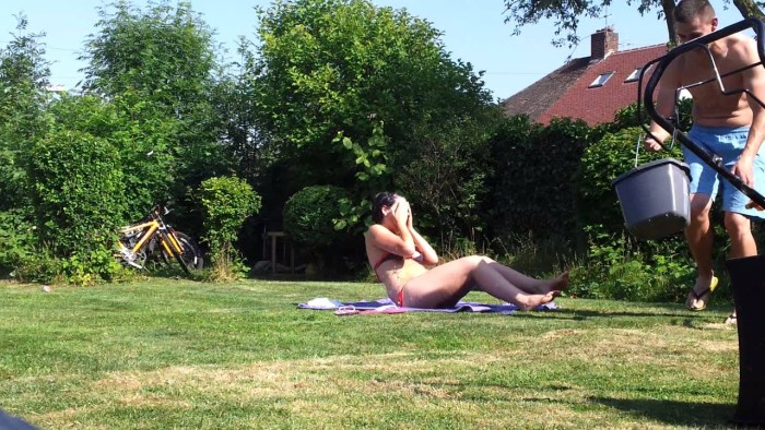 Neighbour Naked in the Backyard Sunbathing