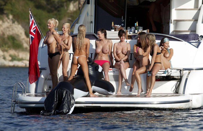 Zoe Saldan on the yacht topless