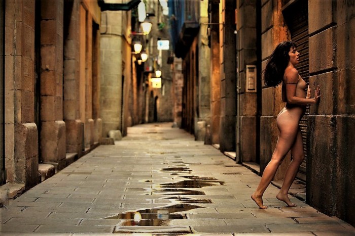 Woman naked on the street