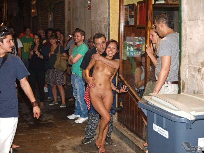 The girl is stripped and pawed
