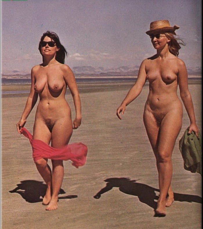 Naked women on the beach retro