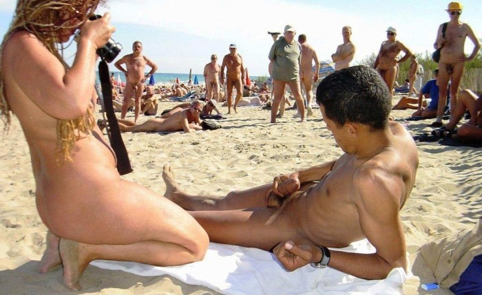 Erection on a nudist beach