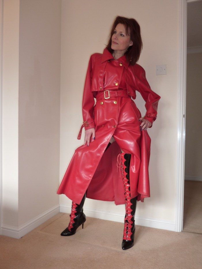 Grandmother in latex boots