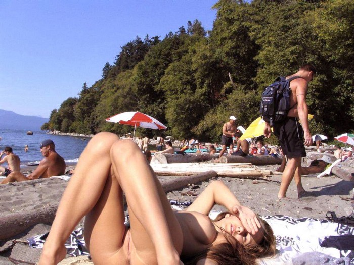 Naked girls on a public beach