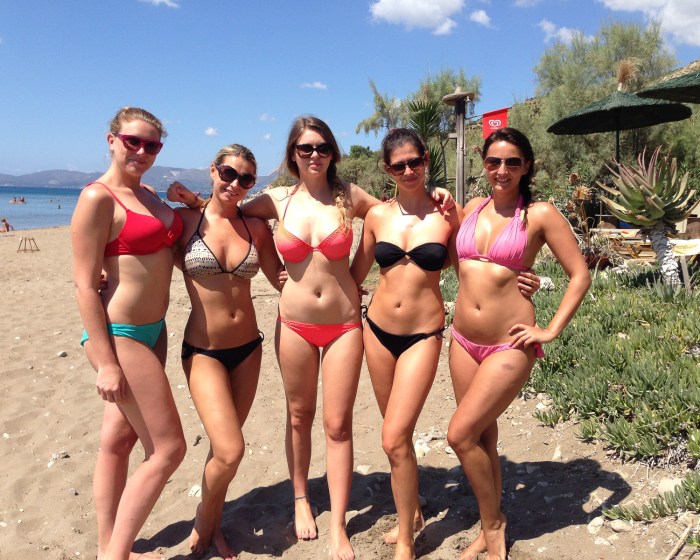 A bunch of beautiful girls on the beach