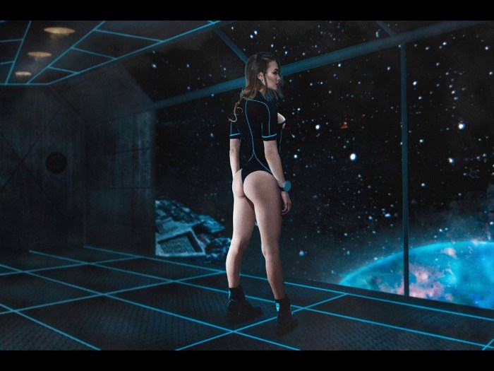 Girl on a spaceship photo shoot