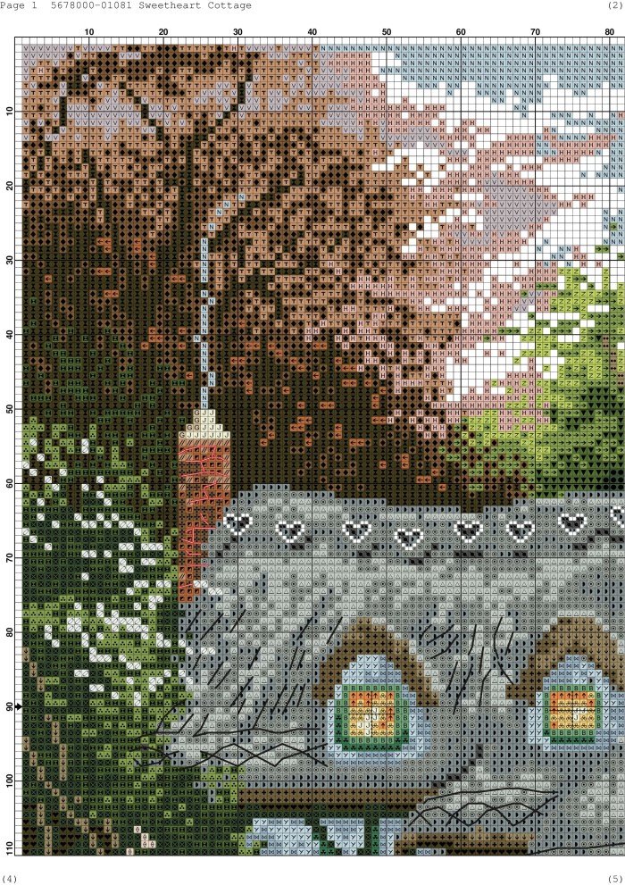Close -up cottage scheme with a cross