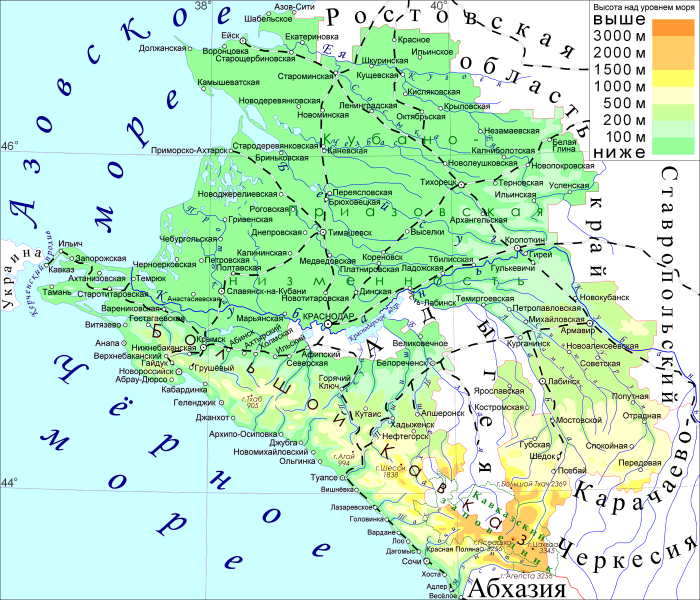 Krasnodar areas on the map