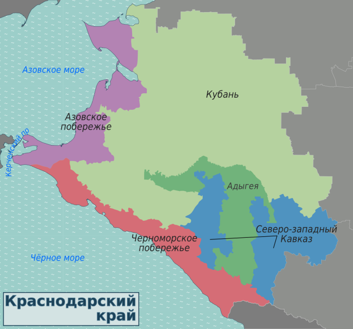Map of the Krasnodar Territory with districts