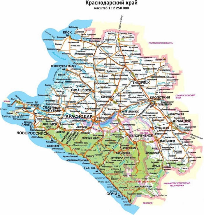 Geographical map of the Krasnodar Territory