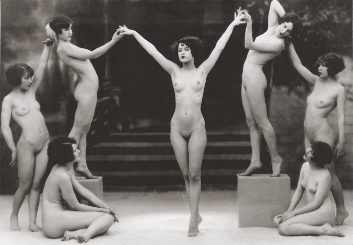 Naked women on the stage of retro