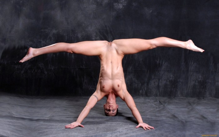 Naked gymnastics with erection