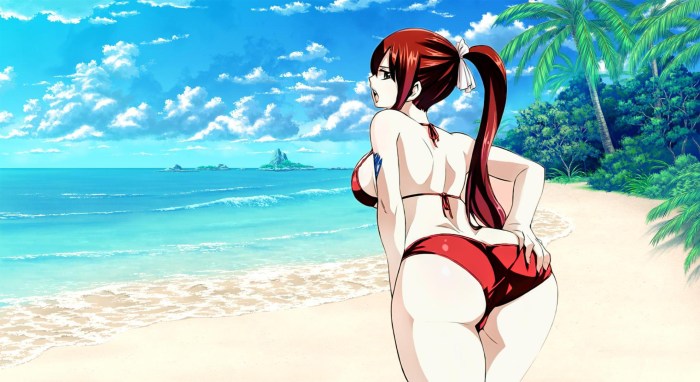 Girls on the beach in anime swimsuits