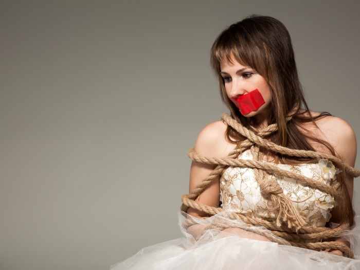 Bondage Blonde Gagged bras in nets