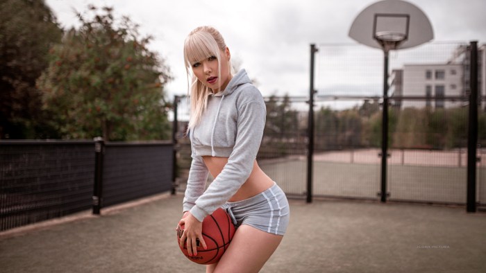 Girls in short sports shorts