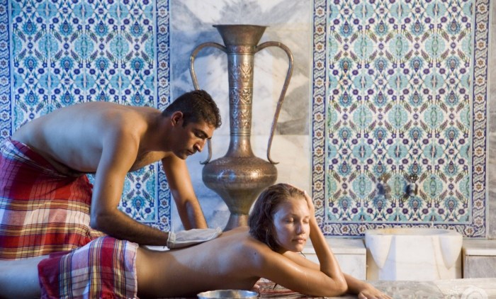 Beautiful men in the bathhouse