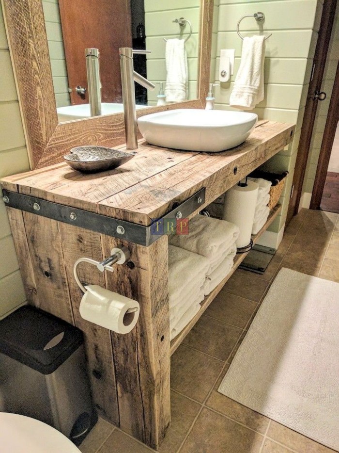 Wooden furniture in the bathroom