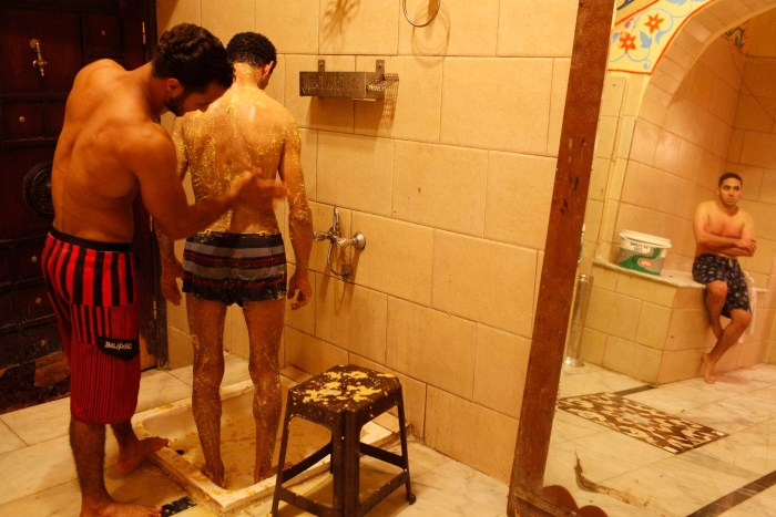 A guy in a Turkish bathhouse