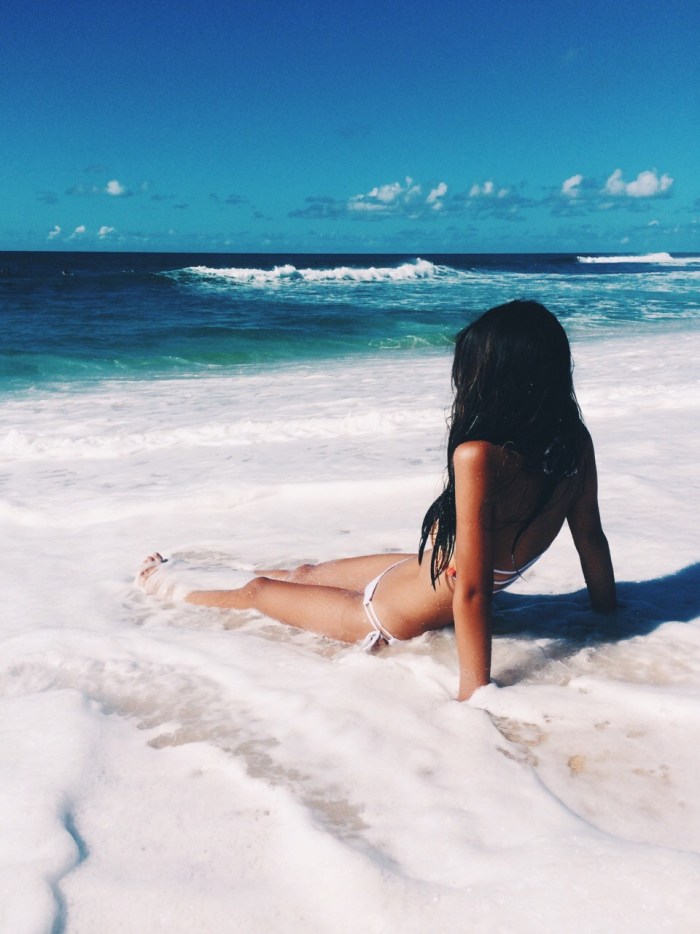 Girl brunette at sea