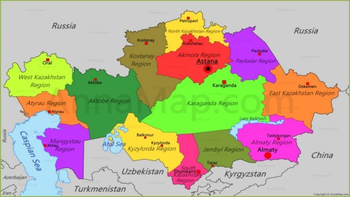 Kazakhstan map with regions