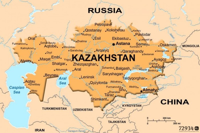 The borders of Kazakhstan on the map